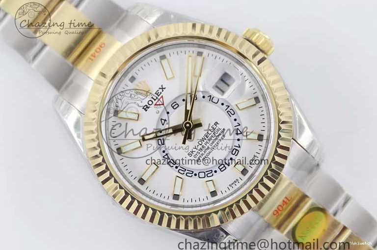 YG Asian SS Dial Edition Sky-Dweller Best 23J to 904L 1:1 Noob White on Bracelet 9001 SS YG 0301